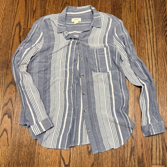 Maeve Tops - Maeve Navy and White Striped Long-Sleeve Button-Up Shirt